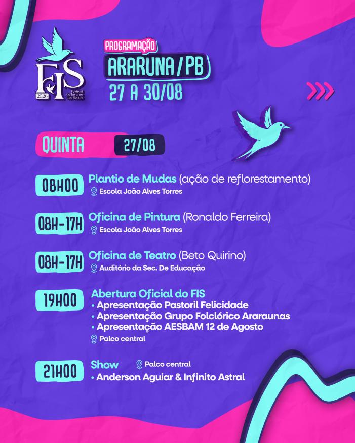 Programação de quinta-feira, 27 de agosto