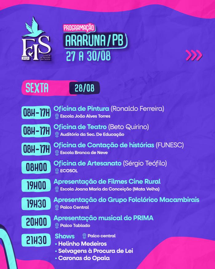 Programação de sexta-feira, 28 de agosto